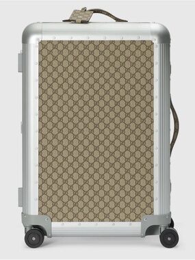 Gucci Beige GG Monogram Aluminum-Trim Rolling Carry-On